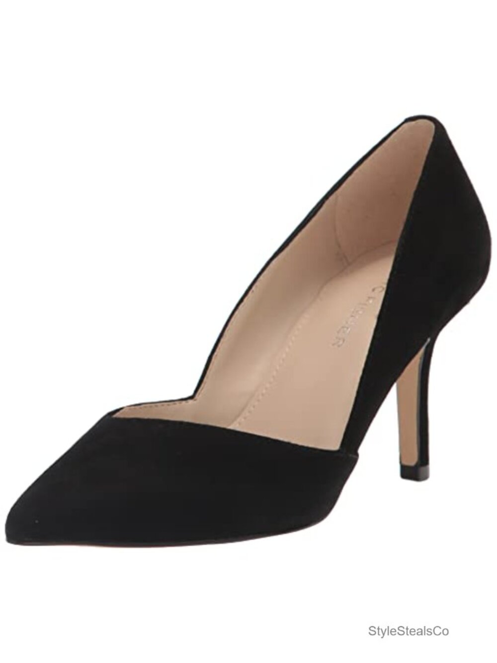 Suede Pointed Toe Slip On Block Heel Pump Wedding Formal